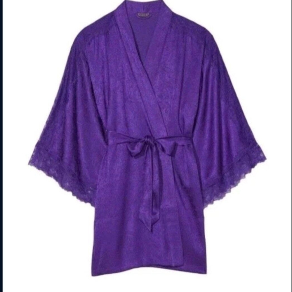 Elegant Purple Lace Kimono Robe